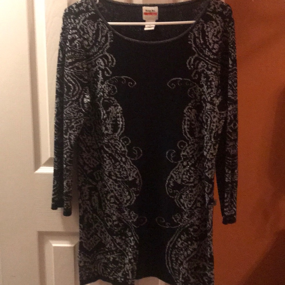 Cozy Black Sweater With Silver Accented Designs